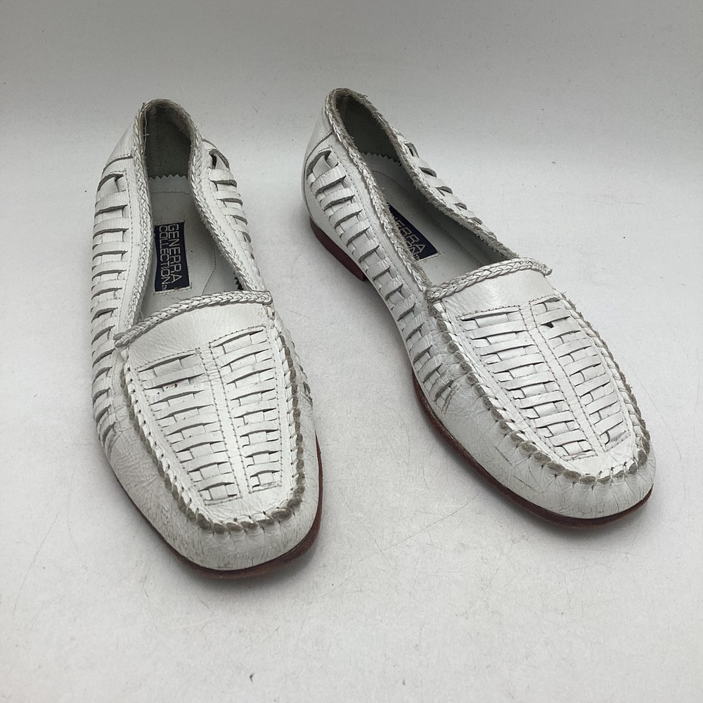 Generra Collection White Woven Leather Loafers Huarache Flats 9M Made in Brazil